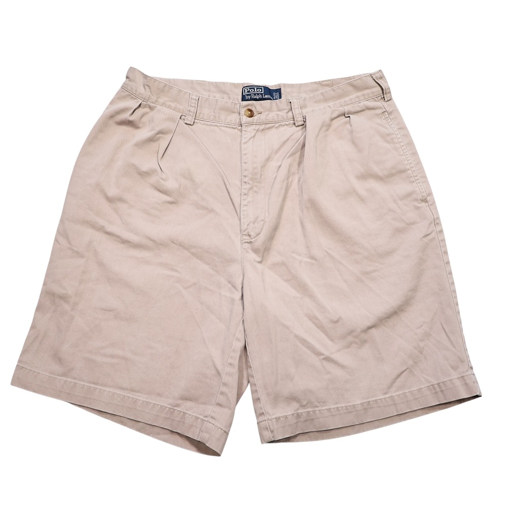 POLO RALPH LAUREN Men's Size 34 Khaki Tan 100% Cotton Pleated Tyler Chino Shorts